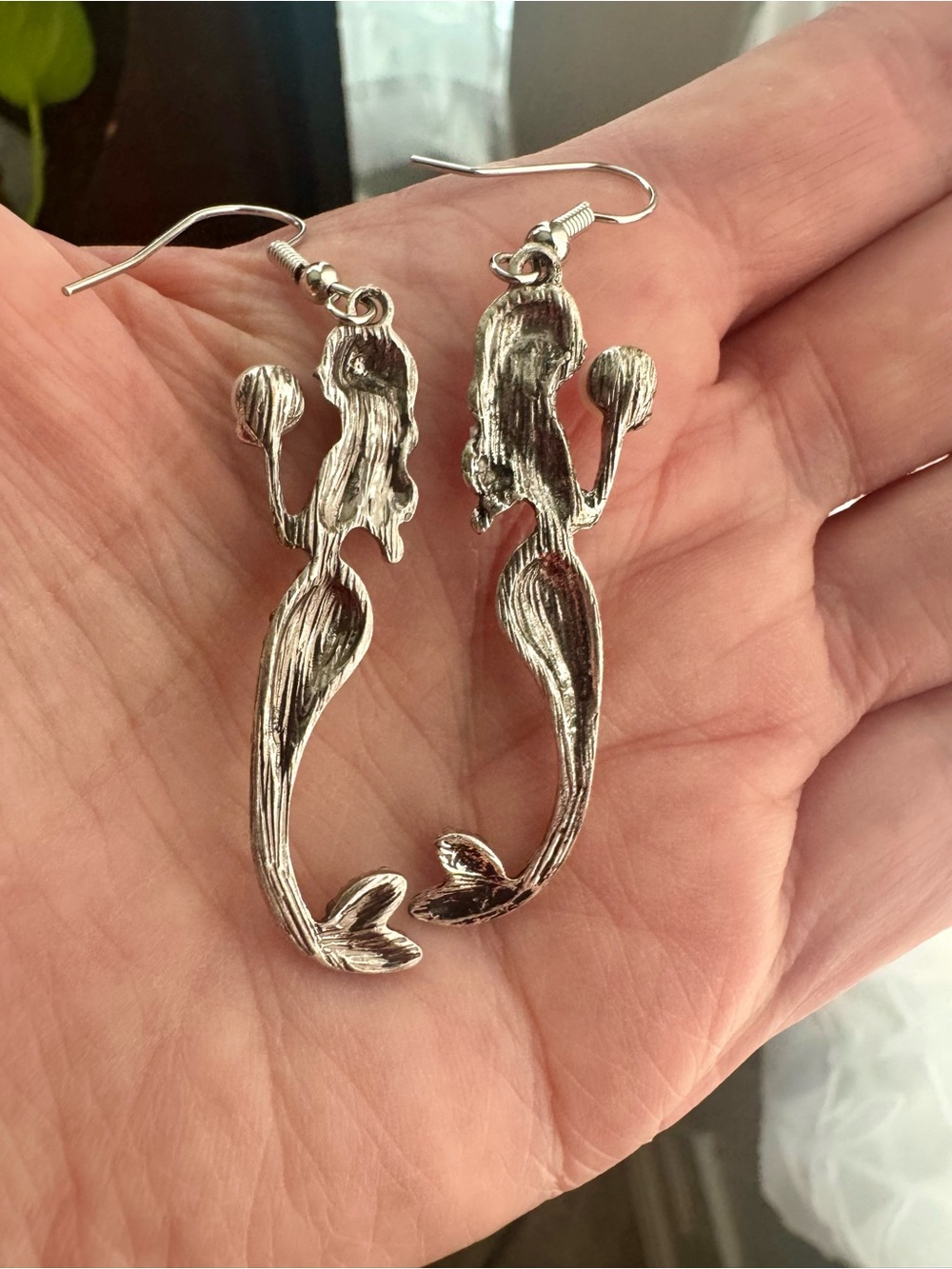 Mermaid Drop Earrings with Iridescent Crystals and Pearl Detail 2.5” long - Picture 5 of 8